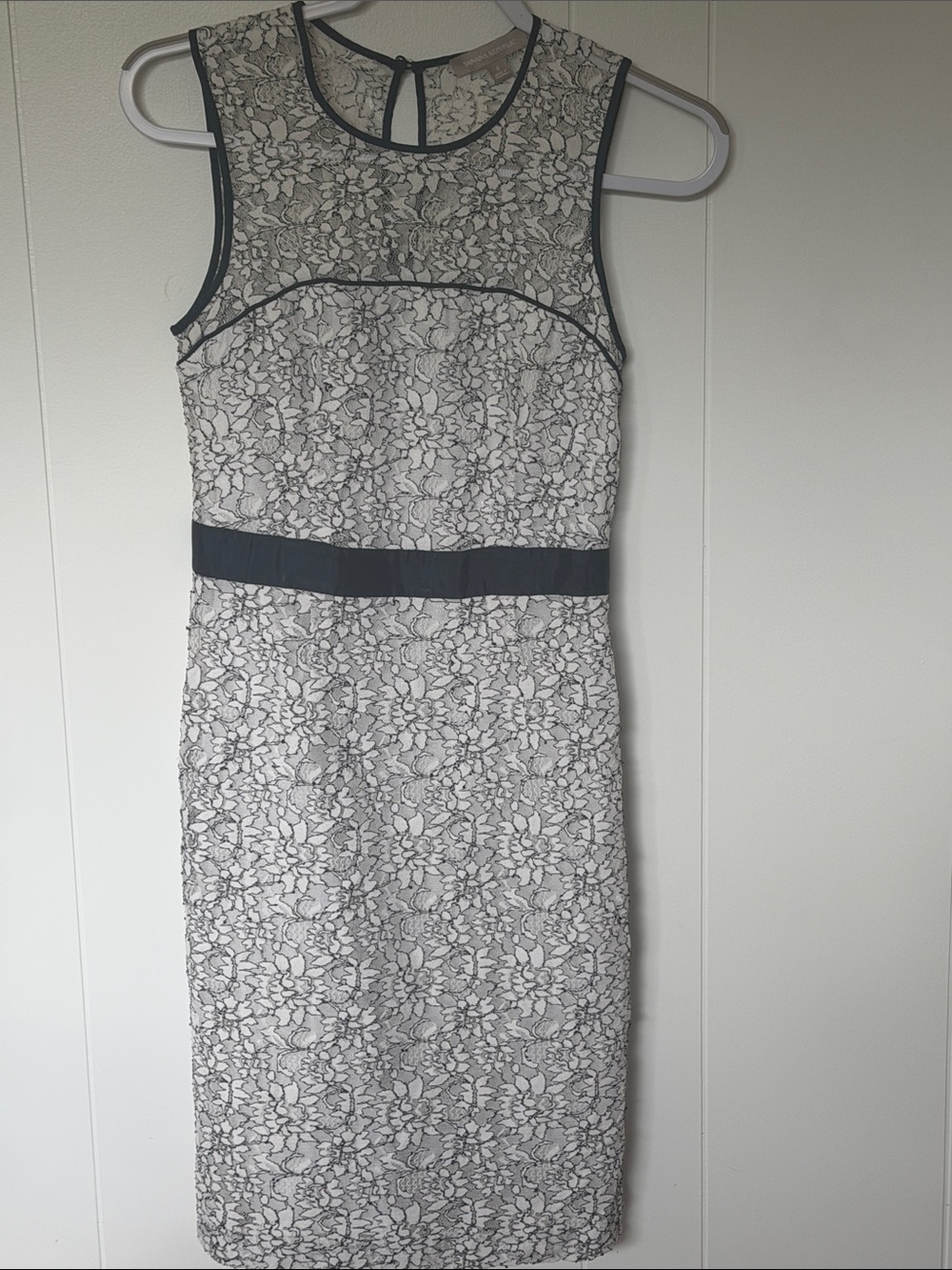 Banana Republic Ivory Lace Sheath Dress with Black Trim